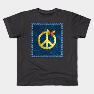 Golden Peace Symbol Butterfly 3D Graphic Kids T-Shirt